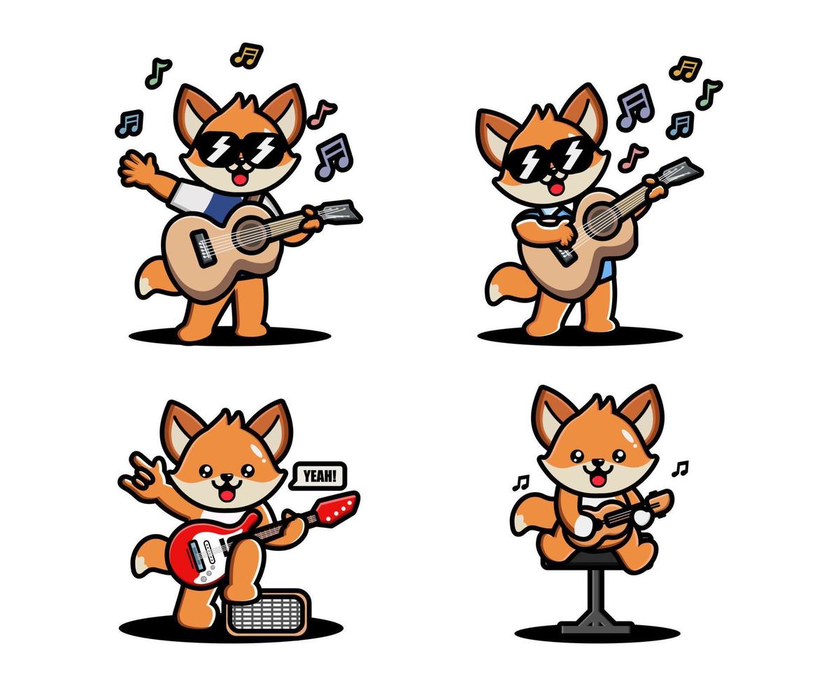 Cute fox playing guitar vector