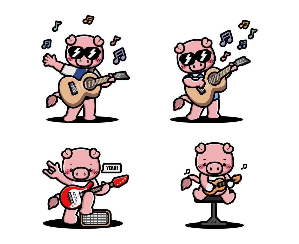 Cute pig playing guitar vector