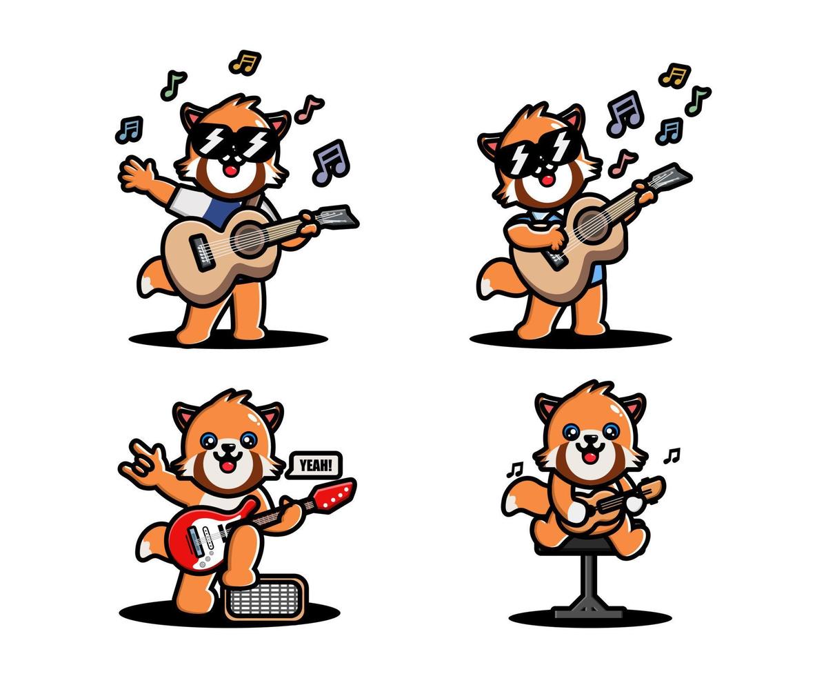Cute red panda playing guitar vector