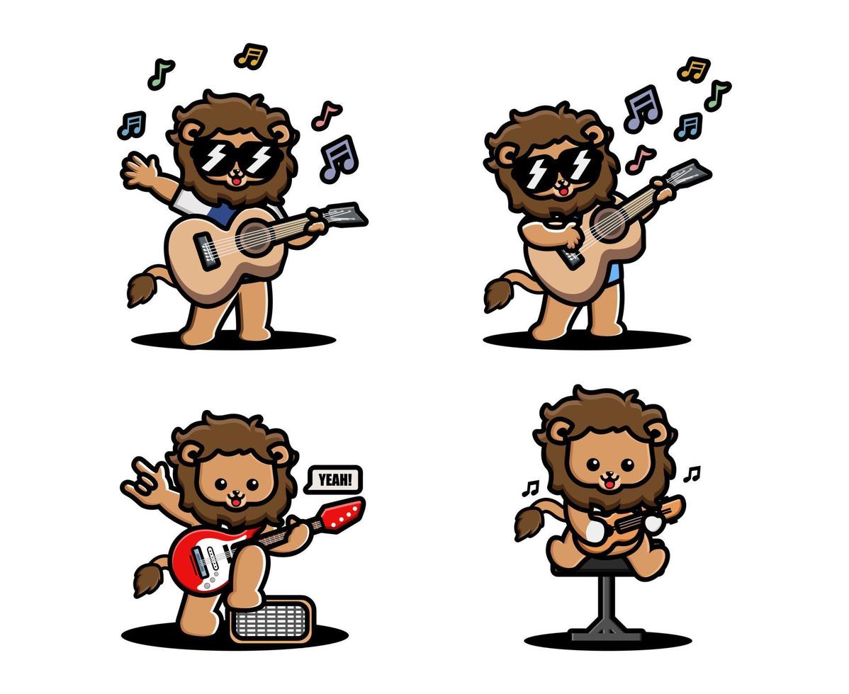 Cute lion playing guitar vector