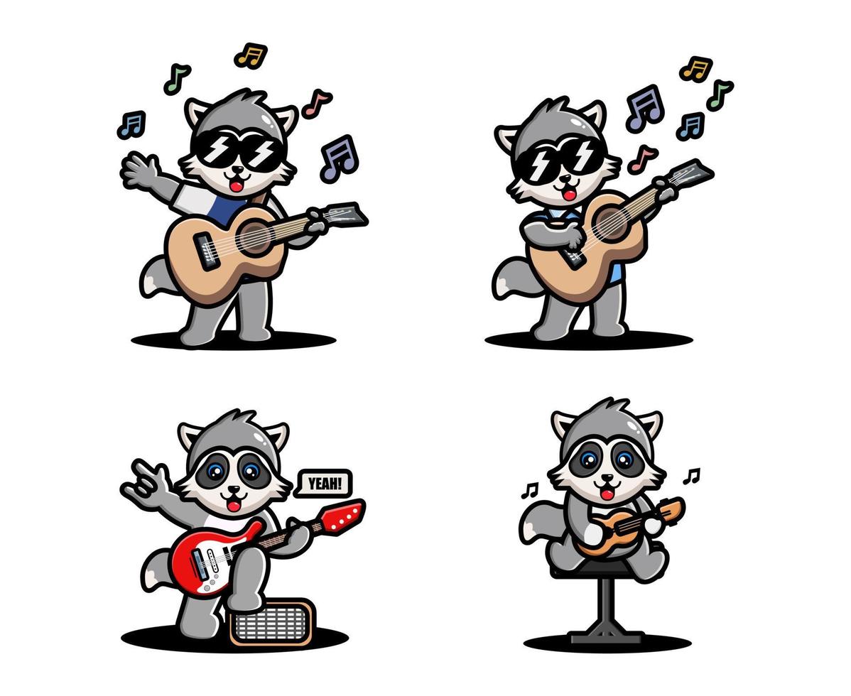 Cute raccoon playing guitar vector