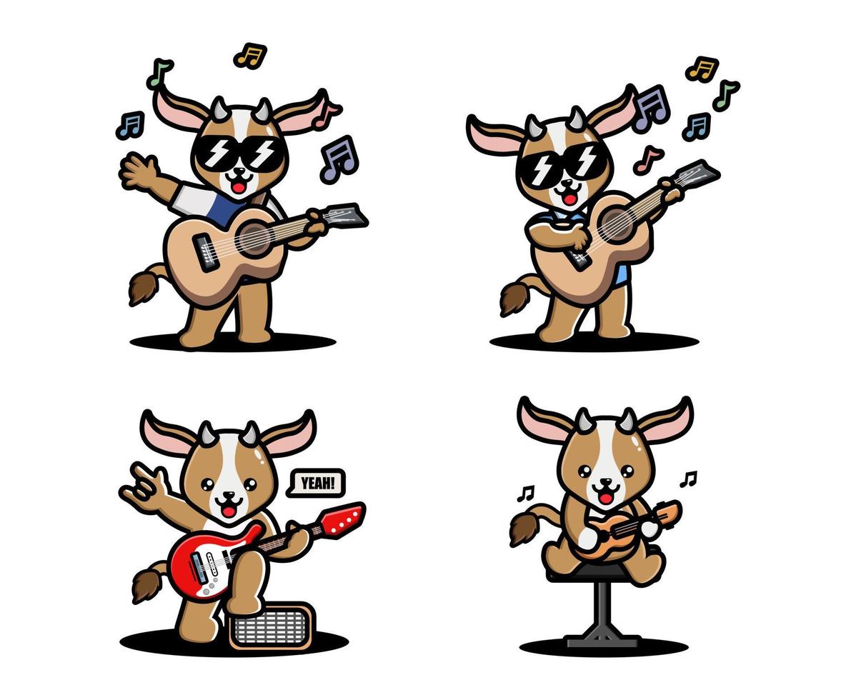 Cute goat playing guitar vector