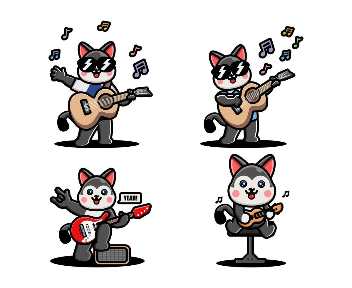 lindo husky tocando la guitarra vector