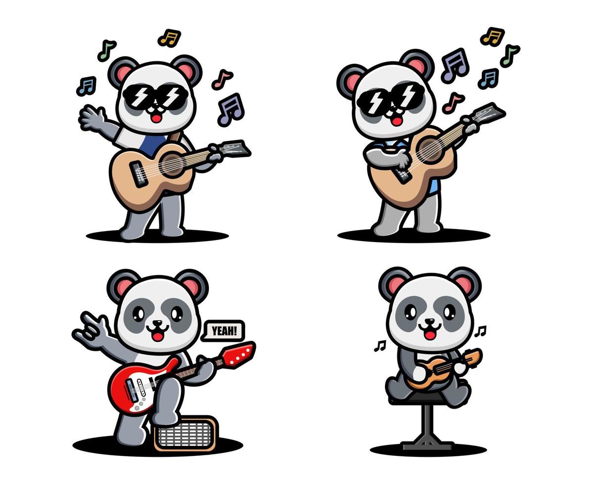 Cute panda playing guitar vector