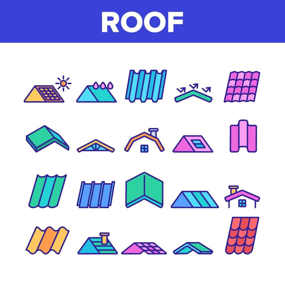 Roof Construction Collection Icons Set Vector