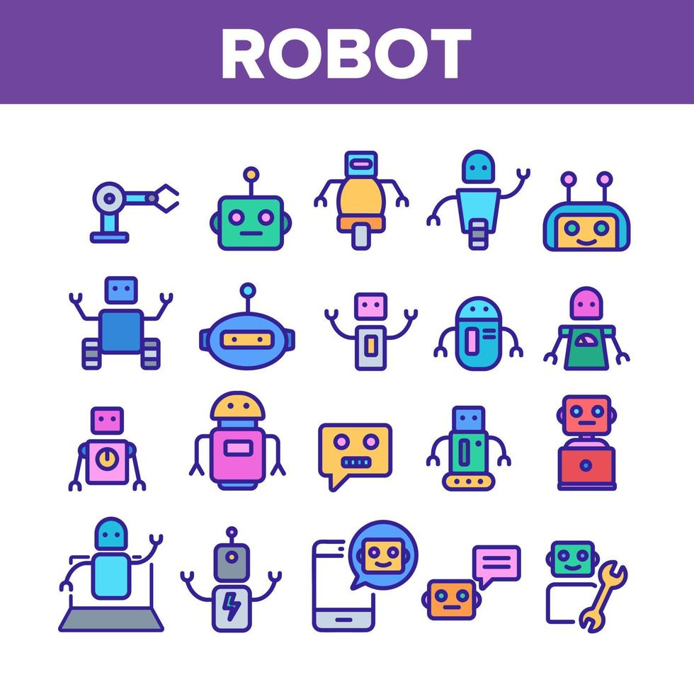 conjunto de iconos de color de alta tecnología de robot vector