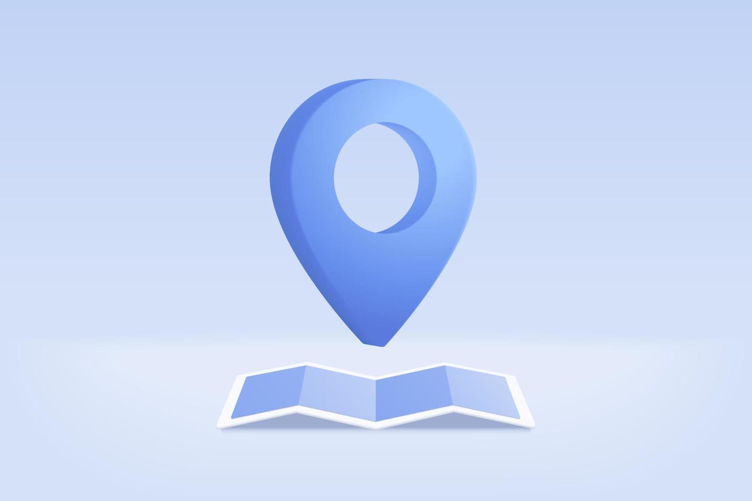 3D location point marker of map or navigation pin icon sign on isolated white background. navigation is blue pastel colour with shadow on map direction. 3d GPS pin vector rendering illustration
