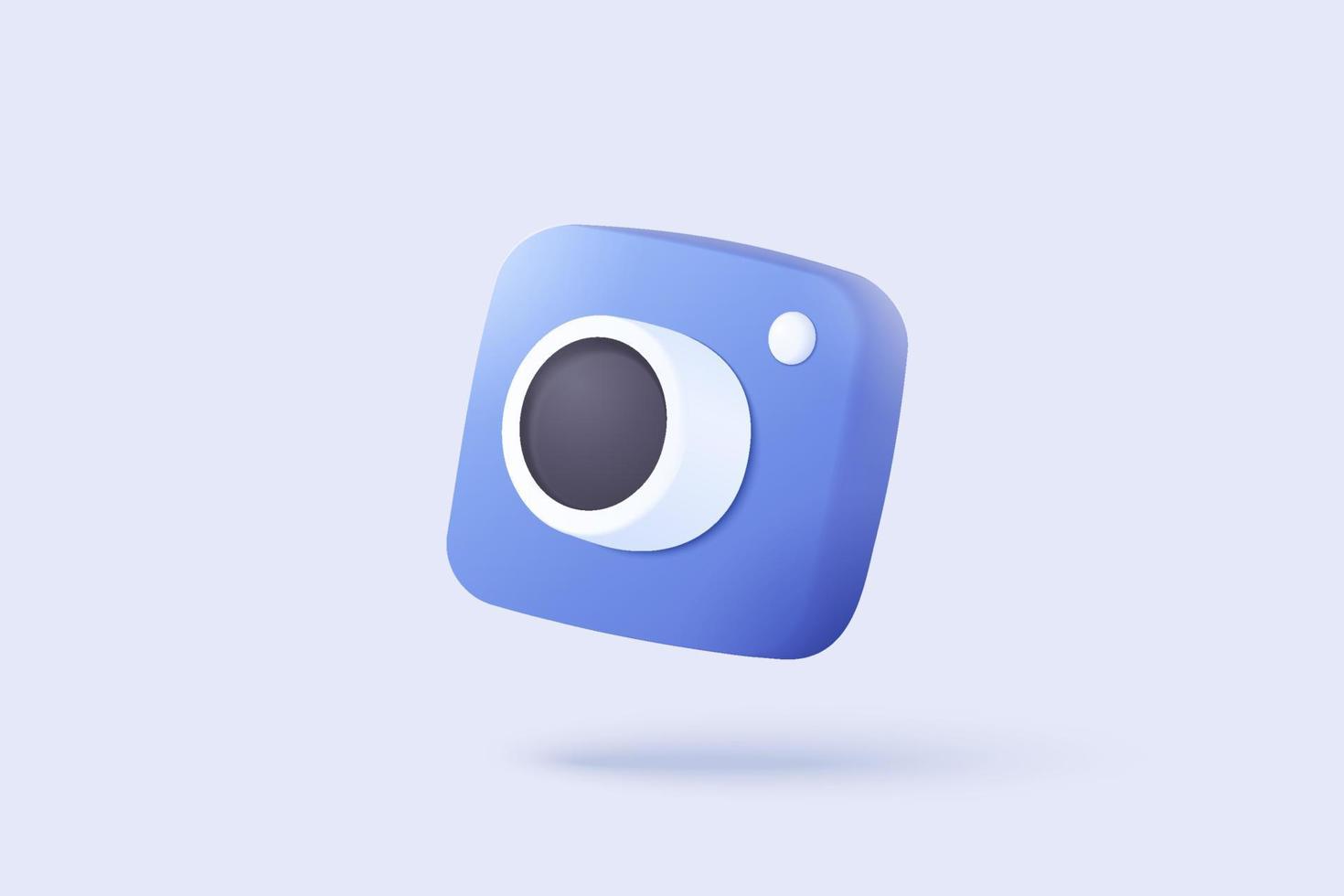 3d minimal photo camera with lens and button on pastel background with shadow. 3d simple snapshot camera icon concept. Volumetric design for creative photos. Lens isolated vector render illustration