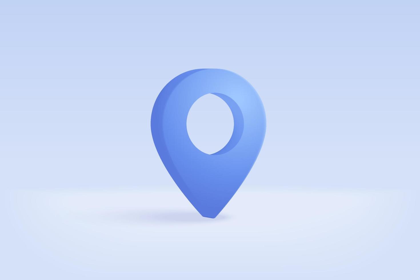 Marcador de punto de ubicación 3d del mapa o signo de icono de pin de navegación en fondo blanco aislado. la navegación es de color azul pastel con sombra en la dirección del mapa. 3d gps pin vector renderizado ilustración