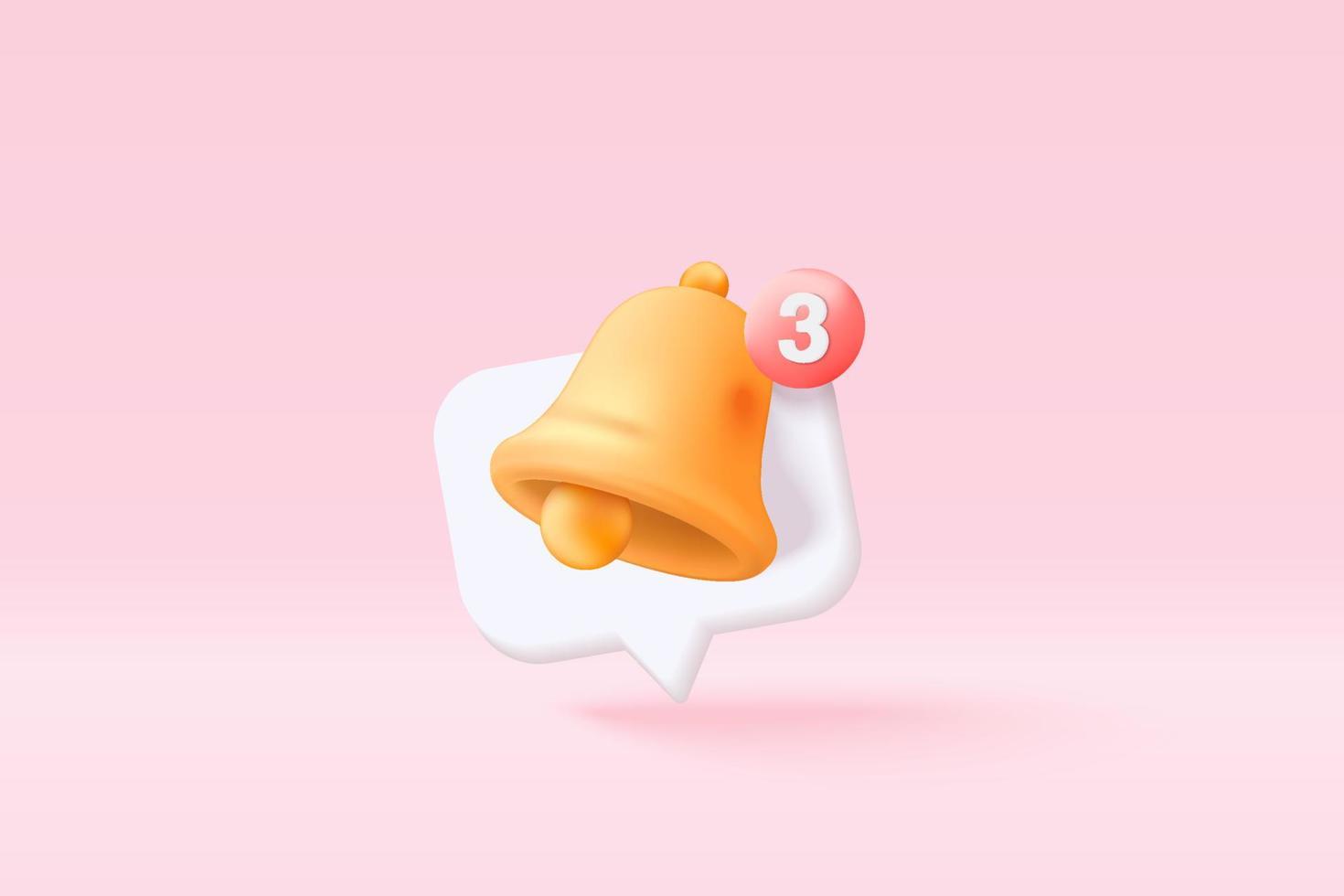 3D minimal notification bell icon with color objects floating around on pastel background. new alert concept for social media element. 3d bell alarm vector render isolated on pastel background