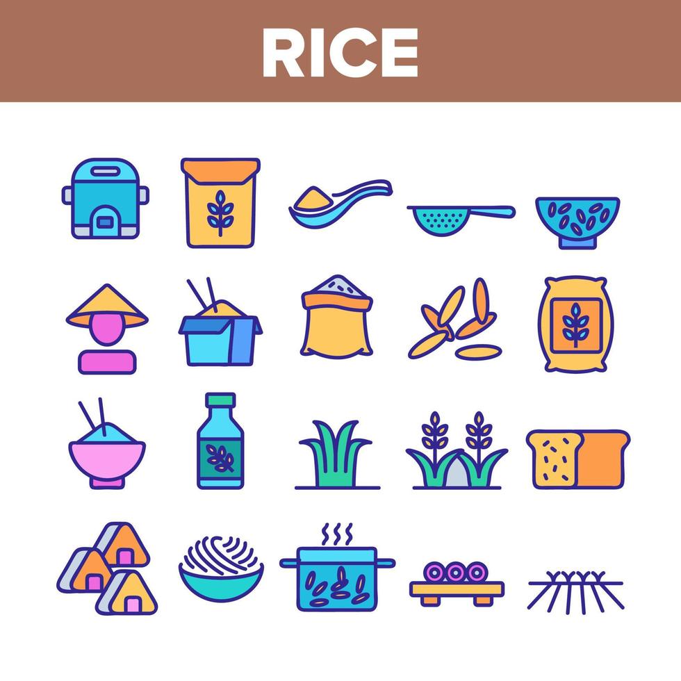 Rice Chinese Culture Collection Icons Set Vector