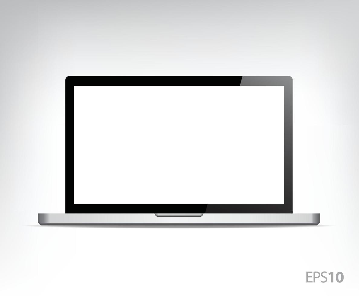 maqueta vectorial. portátil realista con pantalla vacía de pie. computadora portátil. aislado vector
