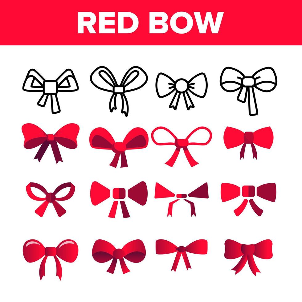 Red Bow And Ribbon Vector Color Icons Set