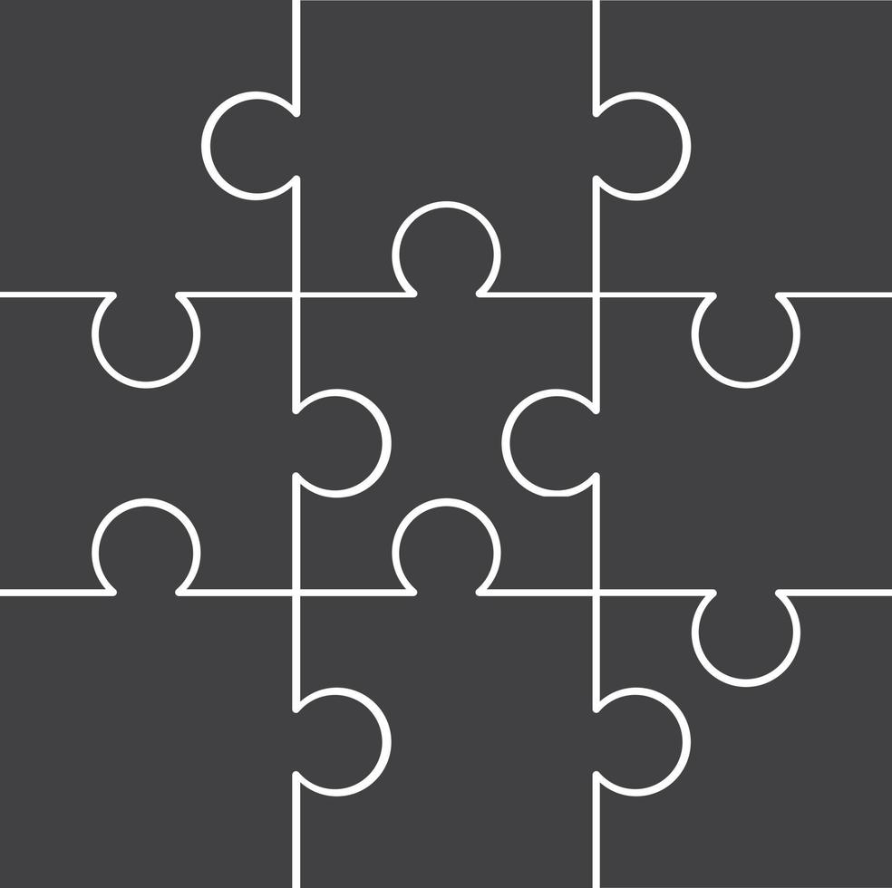 Puzzle Jigsaw set of 9 free vector flat design in monochrome color with various type of shape ready to use and editable Free Vector