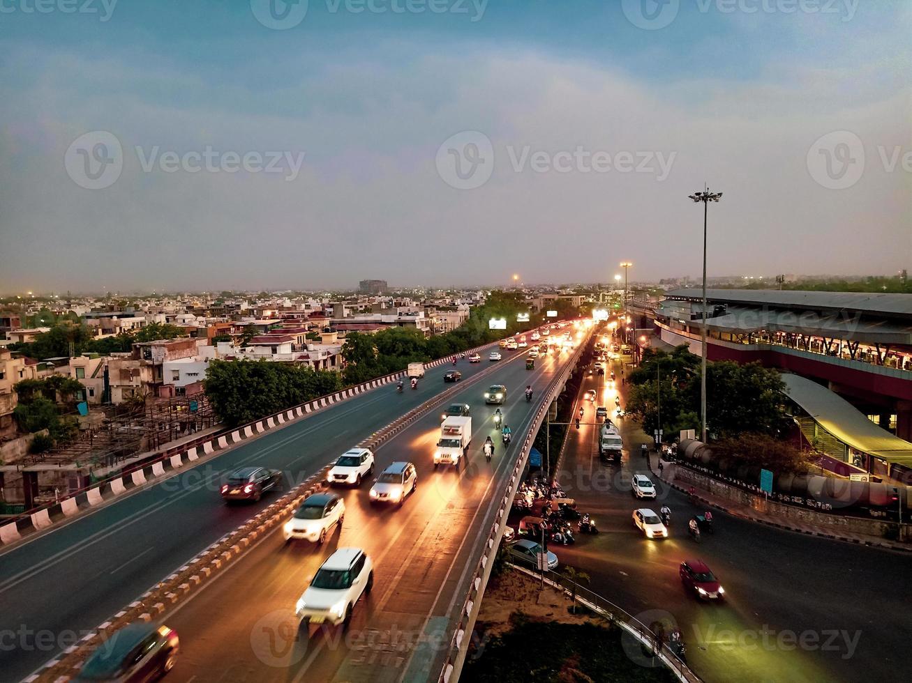 flyover view image evening view of city highway flyover photo