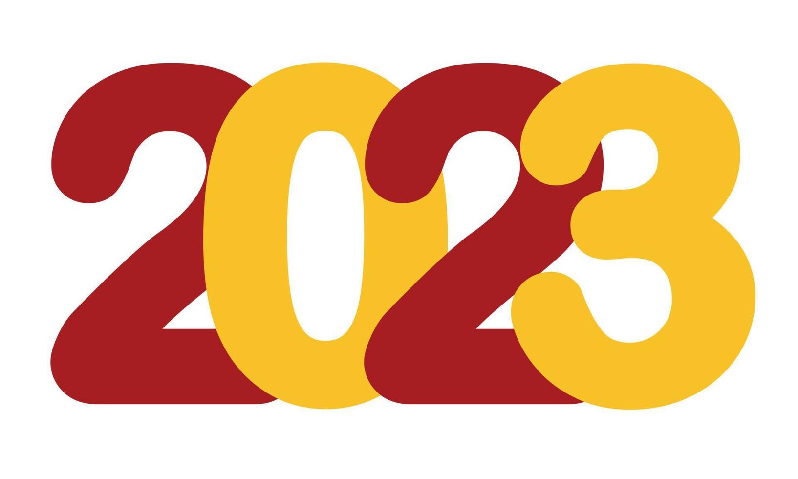 feliz año nuevo 2023 diseño de texto. letras navideñas, símbolos para tu diseño. plantilla de diseño de folleto de números vectoriales, sitio, tarjeta, banner. aislado sobre fondo blanco. vector