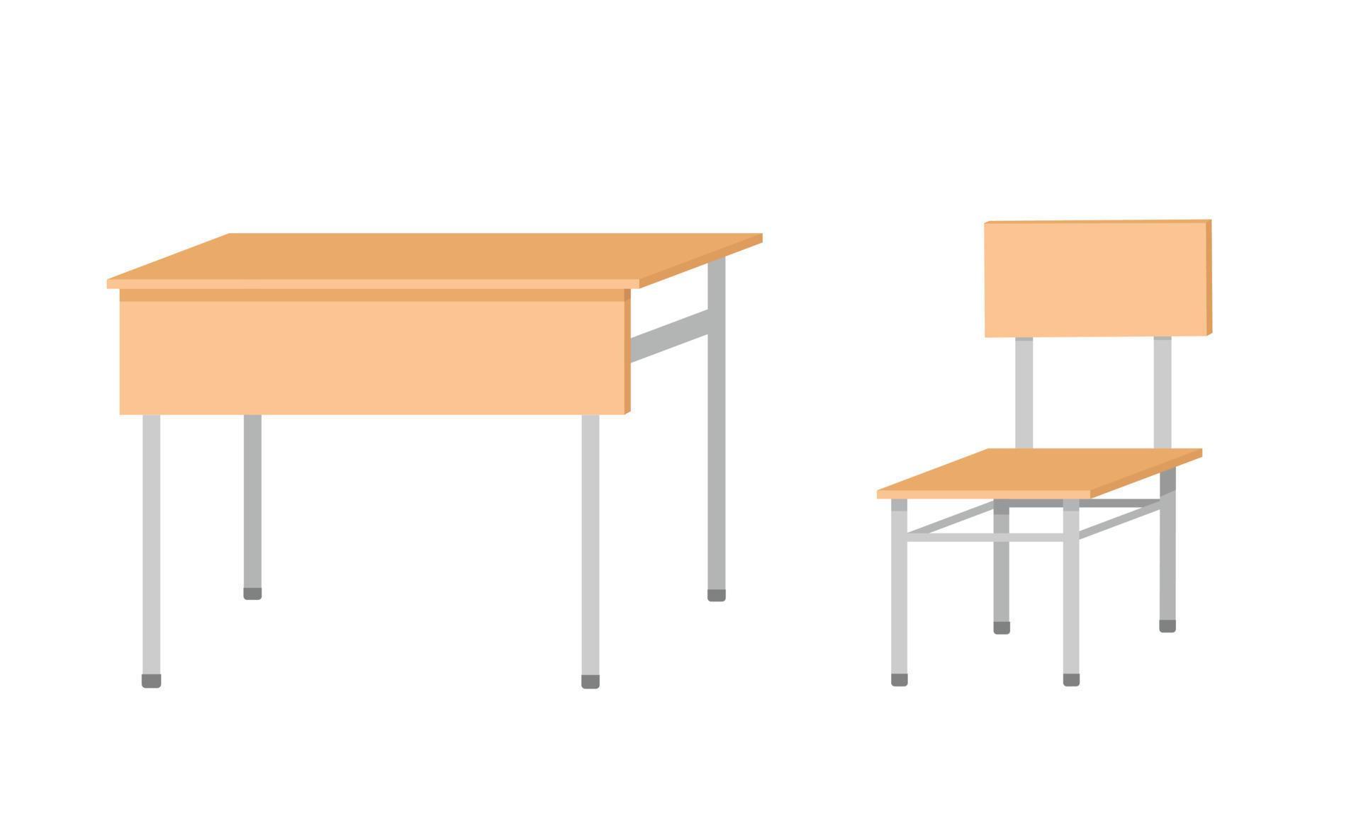 School table and chair. Vector flat color illustration isolated on