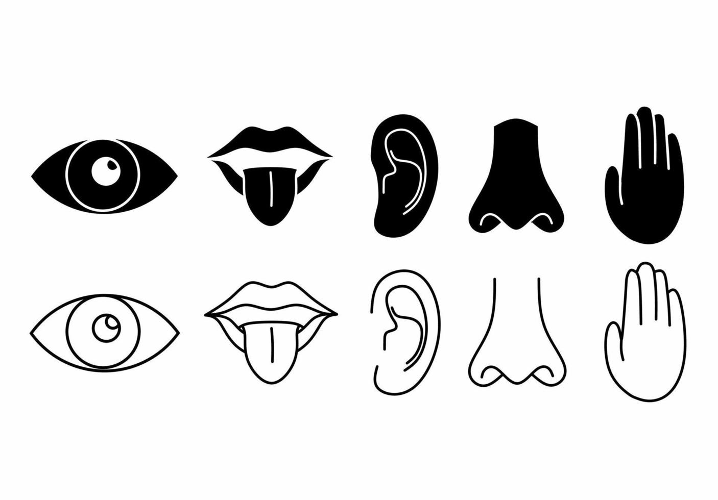 Cinco sentidos humanos conjunto de iconos aislado sobre fondo blanco. vector