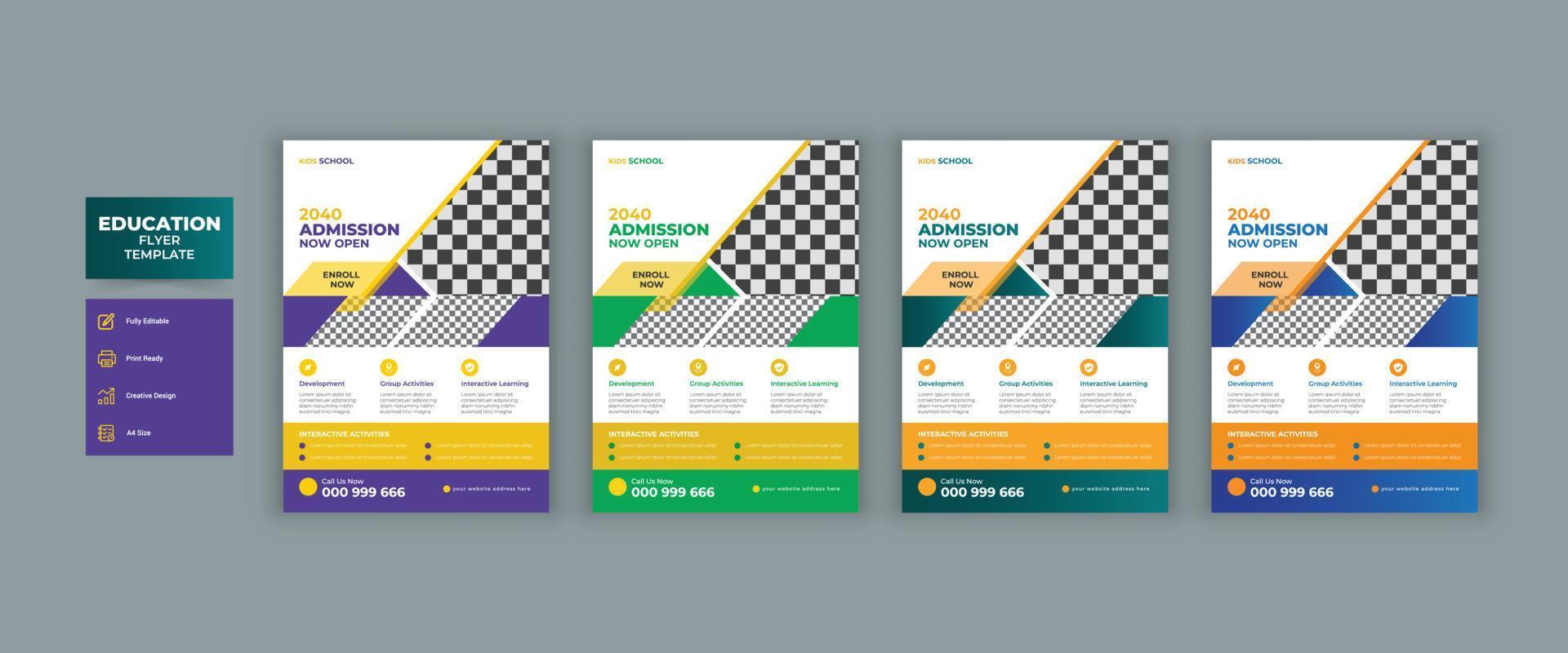 School admission flyer design. Kids back to school education admission flyer and online learning school education admission flyer design template. vector