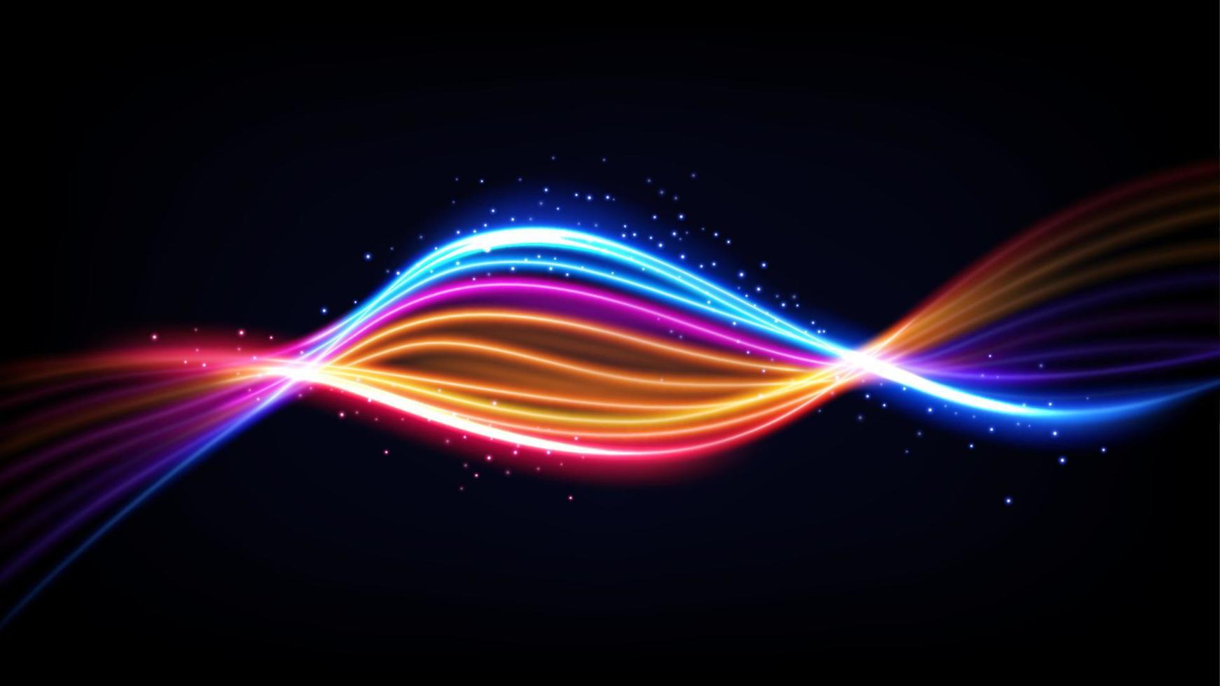 Abstract Multicolor Wavy Line of Light, isolated on Dark Background. Vector Illustration