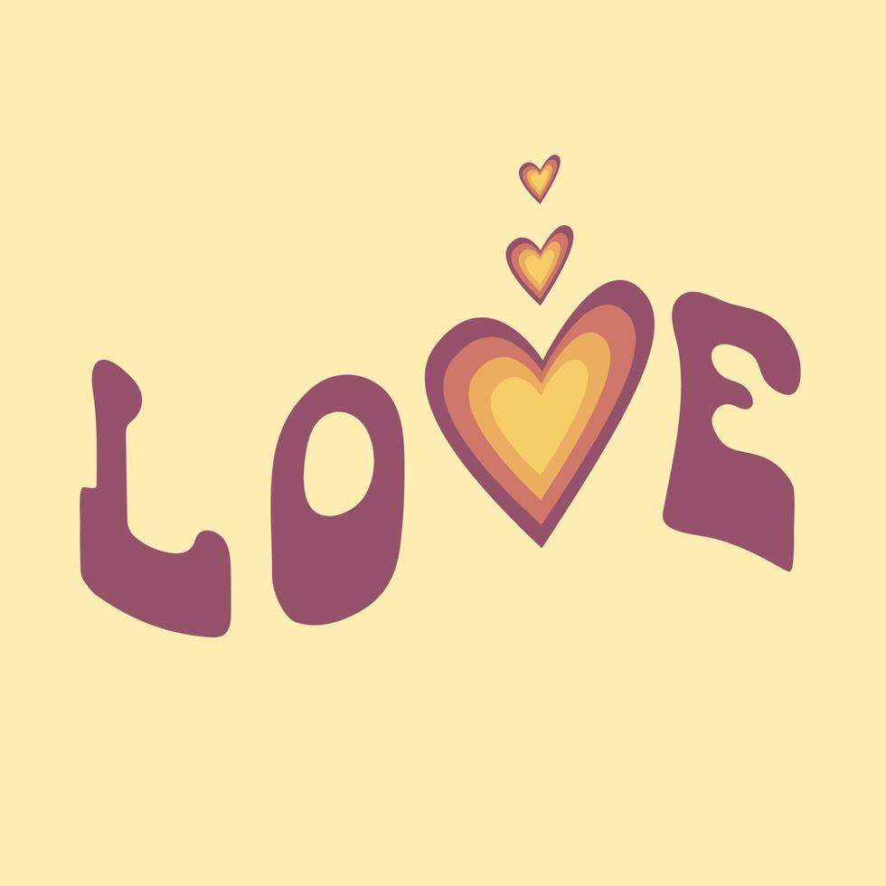 Inscriptions Love with hearts in the shape of a wave on beige background. vector