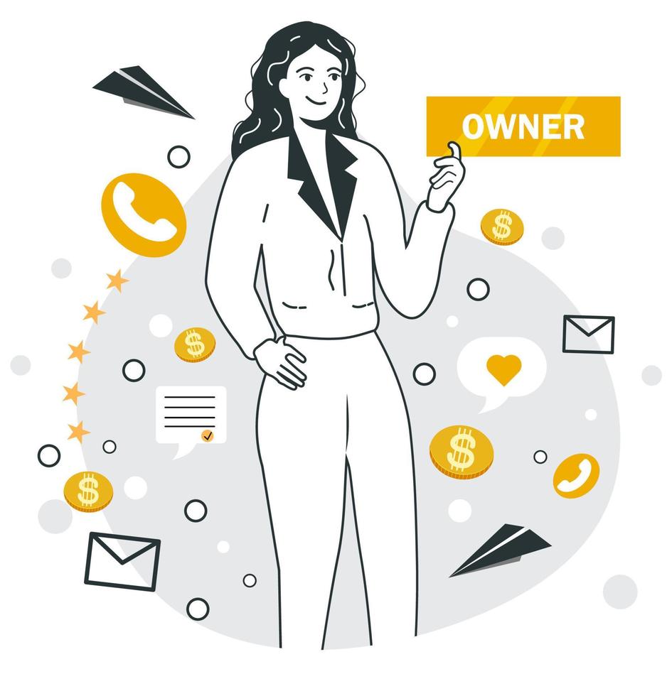 The girl stands and shows a sign. Owner. Mortgage. Ownership. Benefit. profit. Vector stock illustration