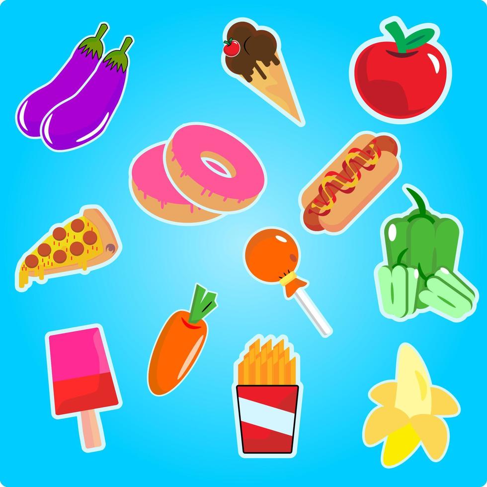 variety of healthy and unhealthy foods. Perfect for children's activity books. vector