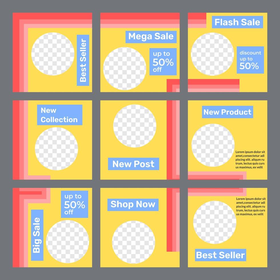 Set of social media puzzle templates in yellow and straight lines vector