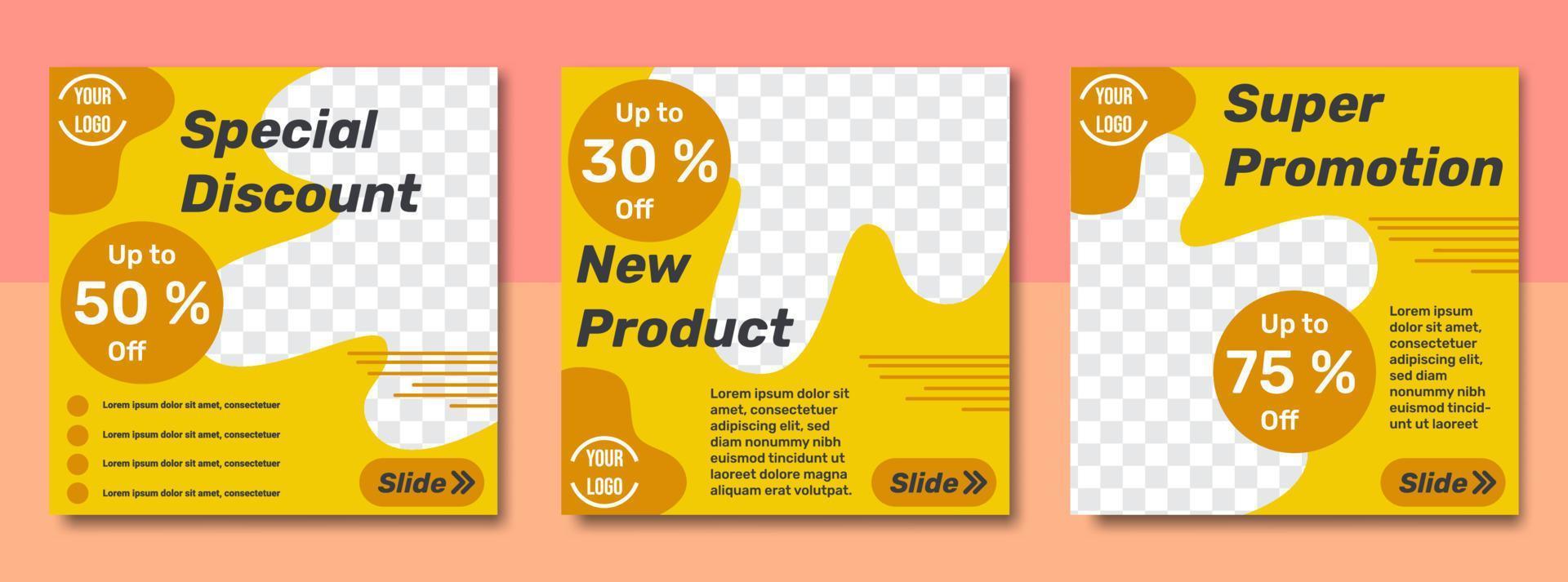 set of social media post templates yellow nice. suitable for promotion, business, banner, etc. vector