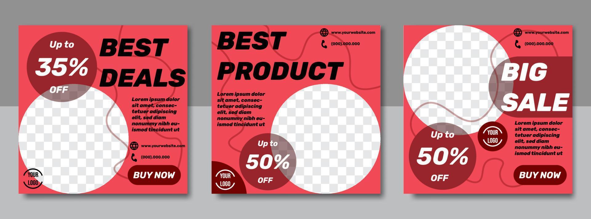 set of social media post templates with red circles. suitable for promotion, business, product, etc. vector