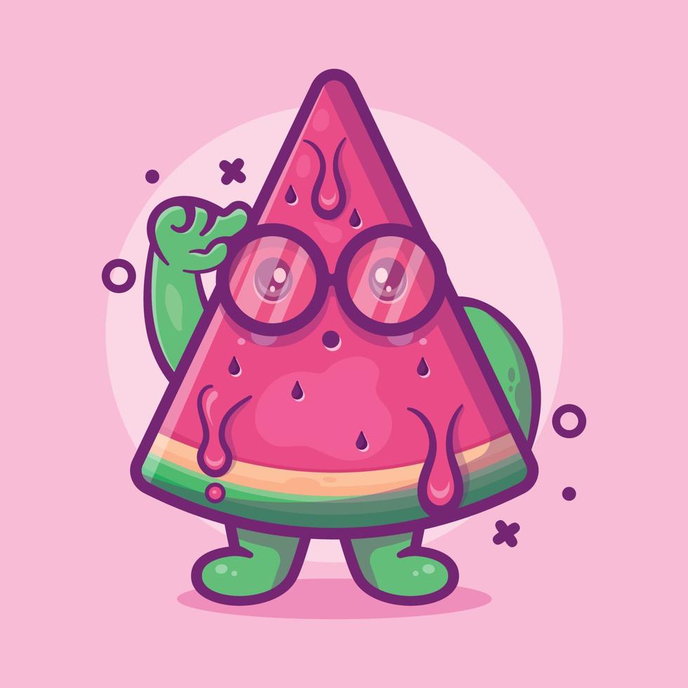 genius watermelon fruit character mascot with think expression isolated cartoon in flat style design vector