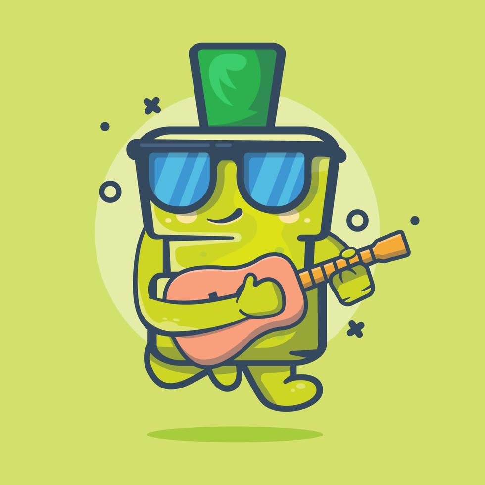 mascota de personaje de botella de enjuague bucal dental fresco tocando guitarra dibujos animados aislados en diseño de estilo plano vector