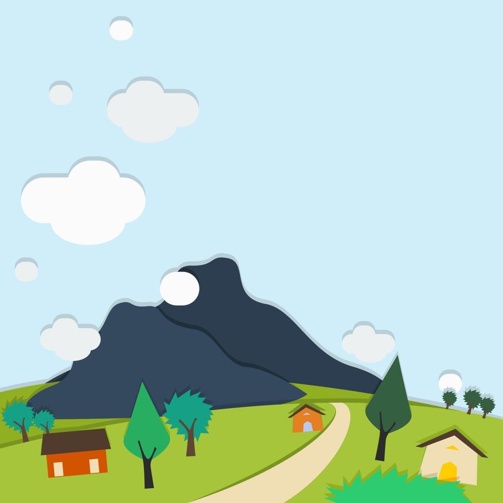 Editable Flat Paper-like Style Village Countryside Vector Illustration for Text Background
