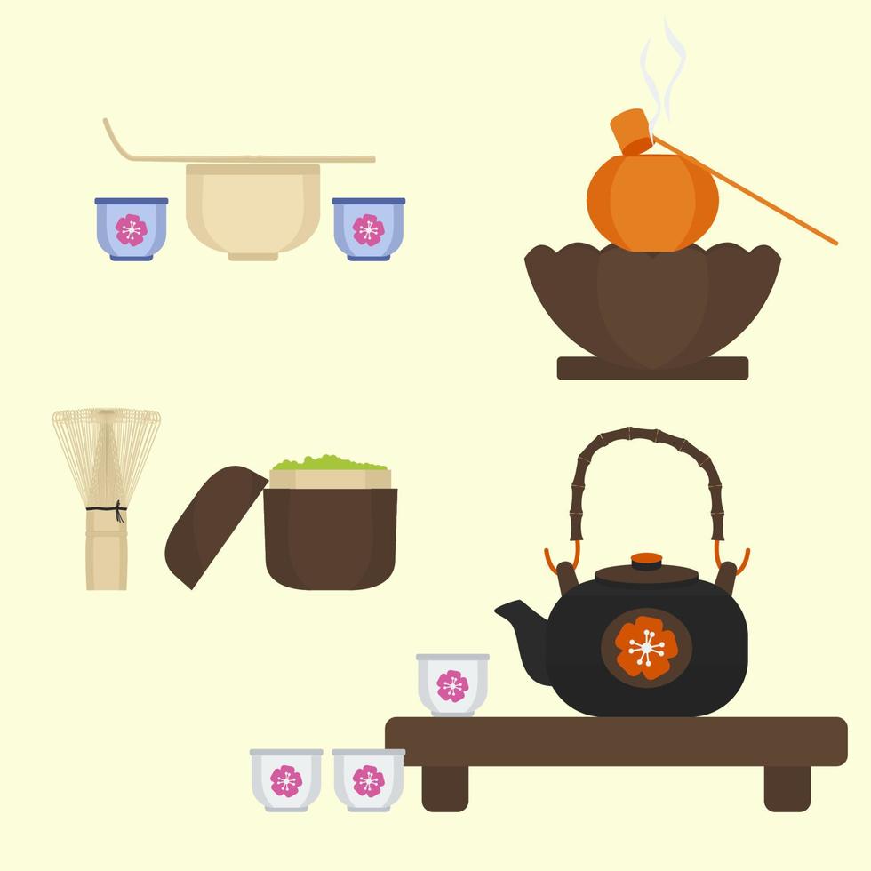 Editable Japanese Tea Equipment Vector Illustration in Flat Style for Tourism Travel and Oriental Historical Tradition or Cultural Education Related Projects