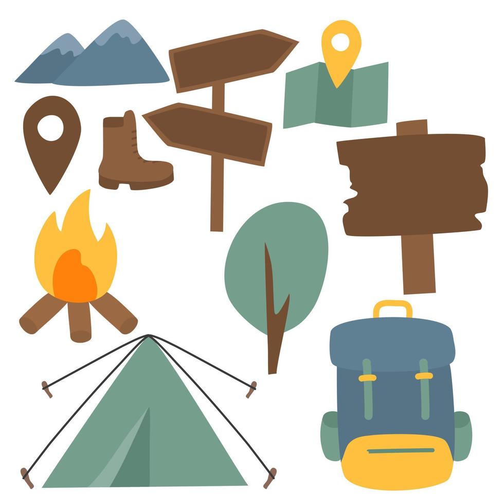 Set of hand drawn outdoor camping elements vector