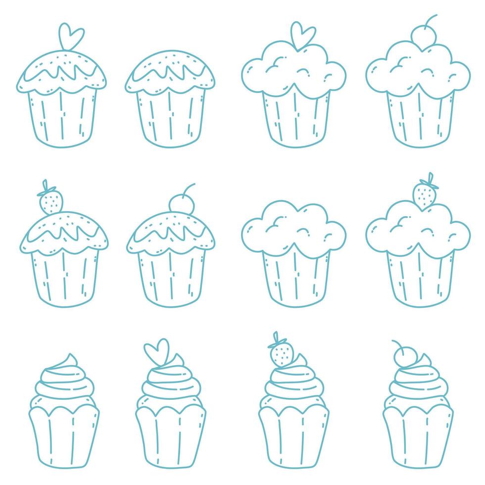 cupcakes with cream and frosting vector