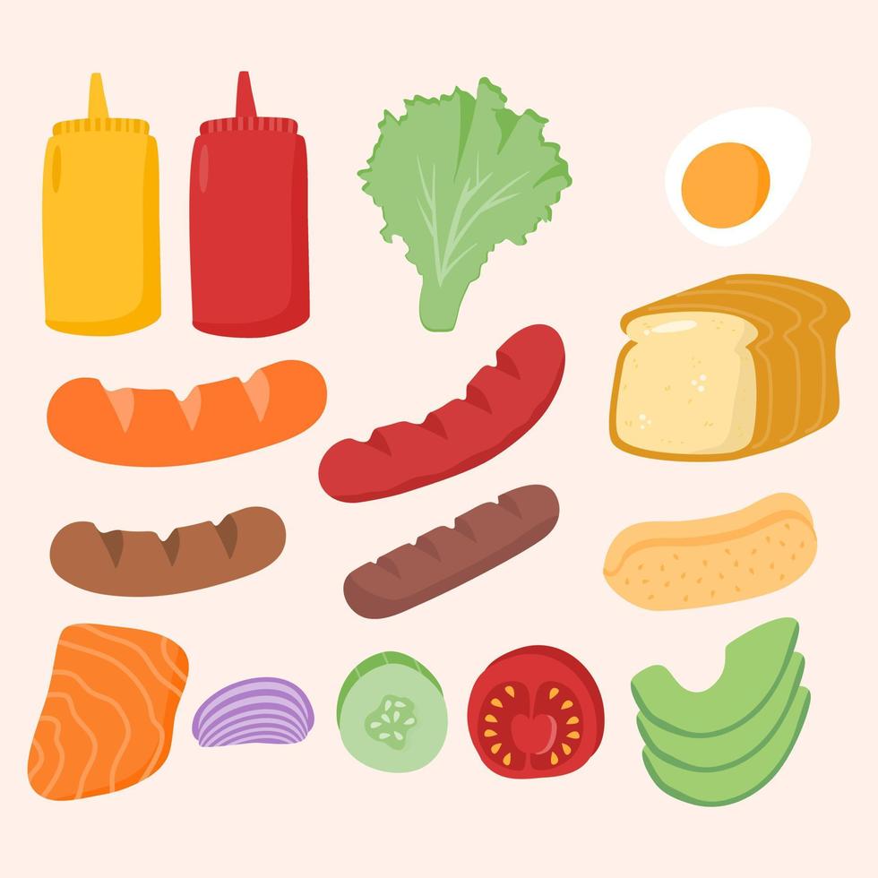 ingredients for tasty sandwich and hot dog vector