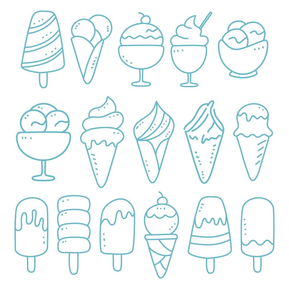 Ice cream icons set, outline style vector