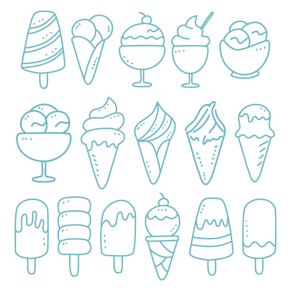 conjunto de iconos de helado, estilo de esquema vector