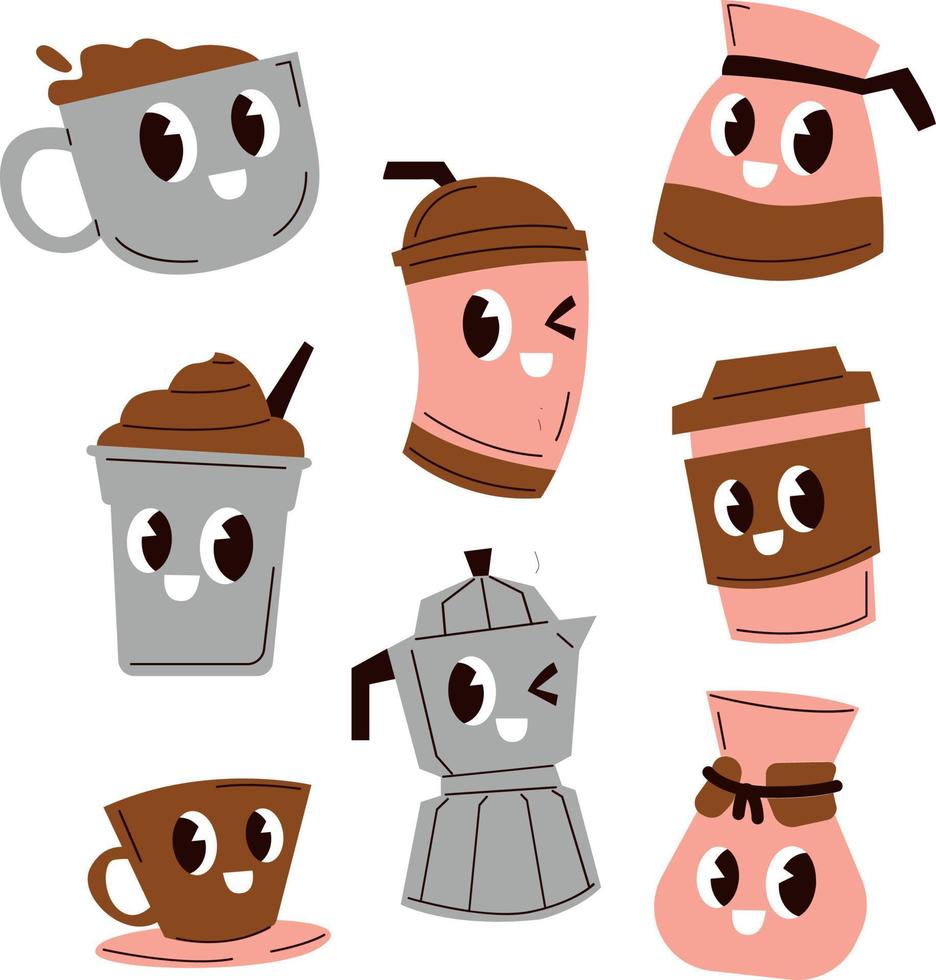 set of coffee shop icon in cartoon style collections vector