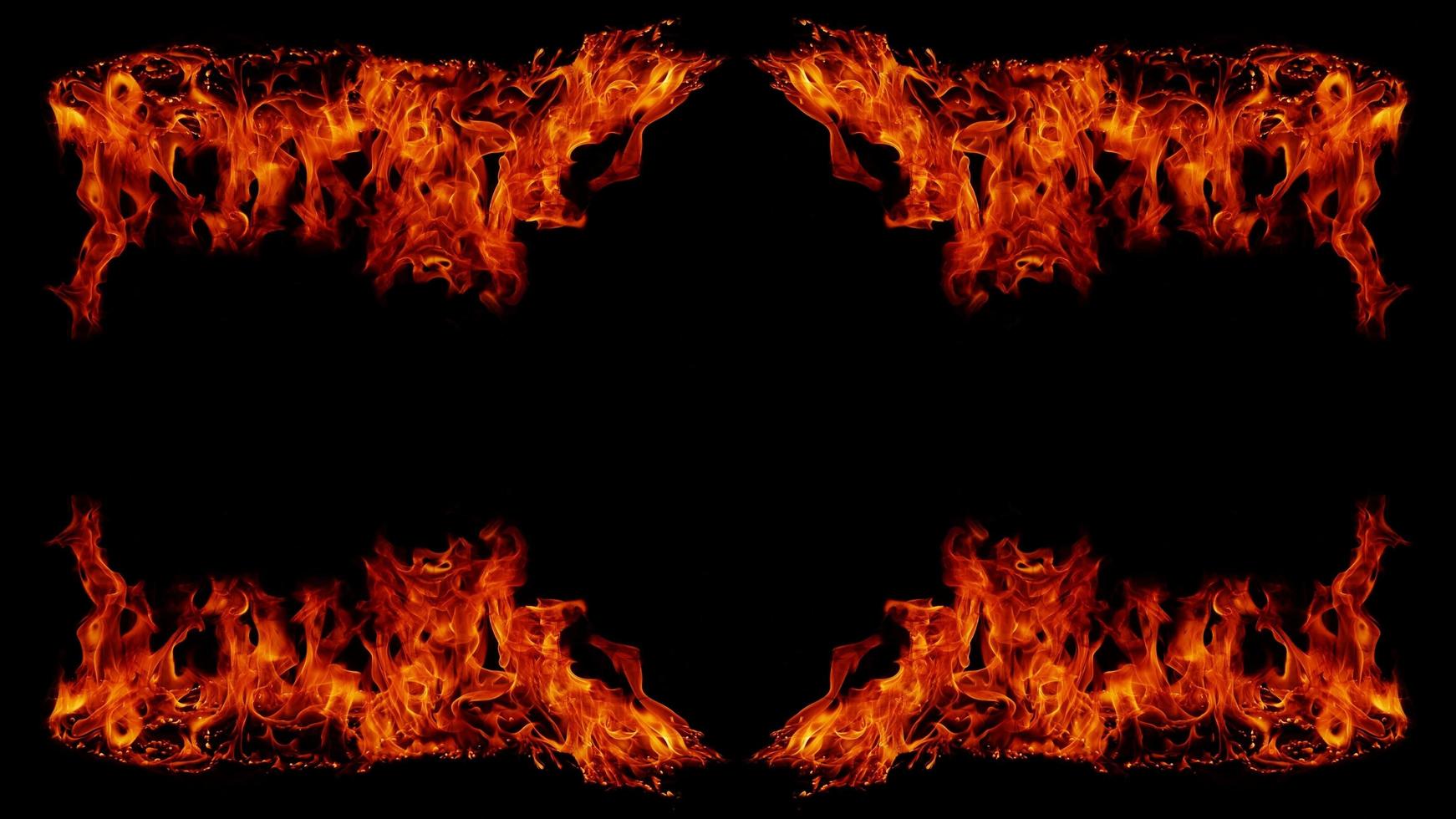 Dangerous hot inferno fire flames photo frame abstract fire squares on black background for design.