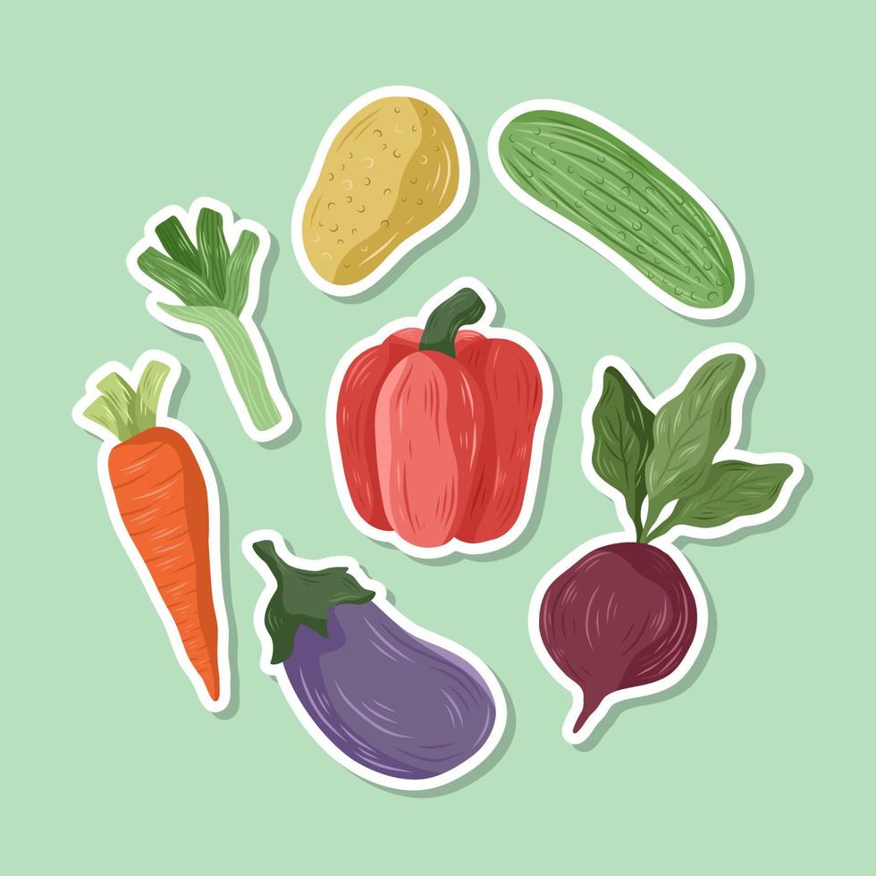 Vegetables Organic Food Hand Drawn Sticker Collection vector