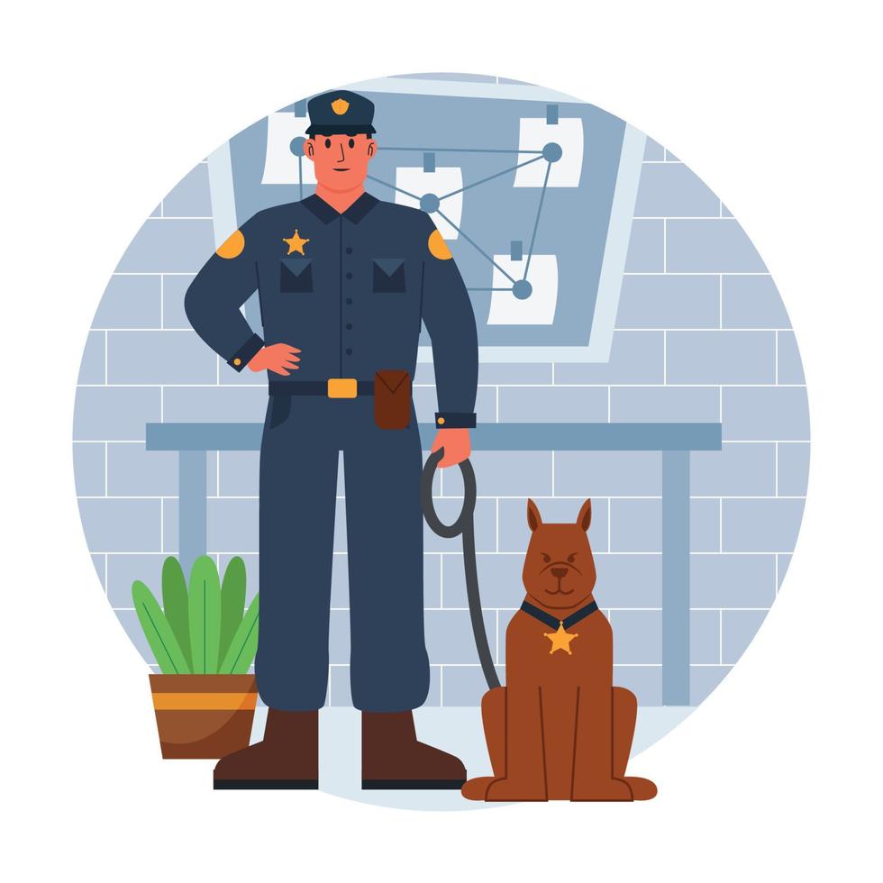 policía de guardia con sus perros rastreadores vector