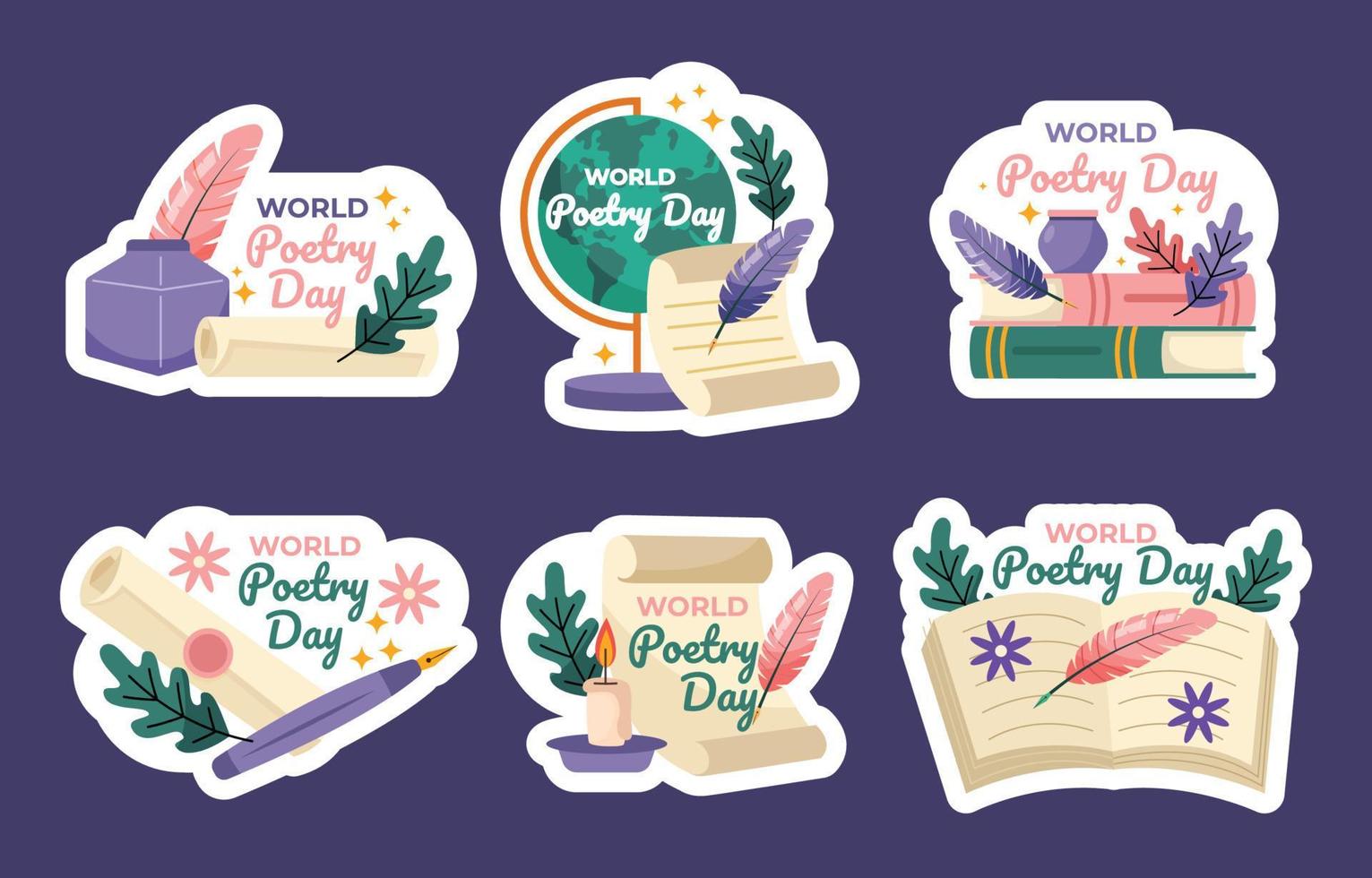 Poetry Day Sticker Set vector