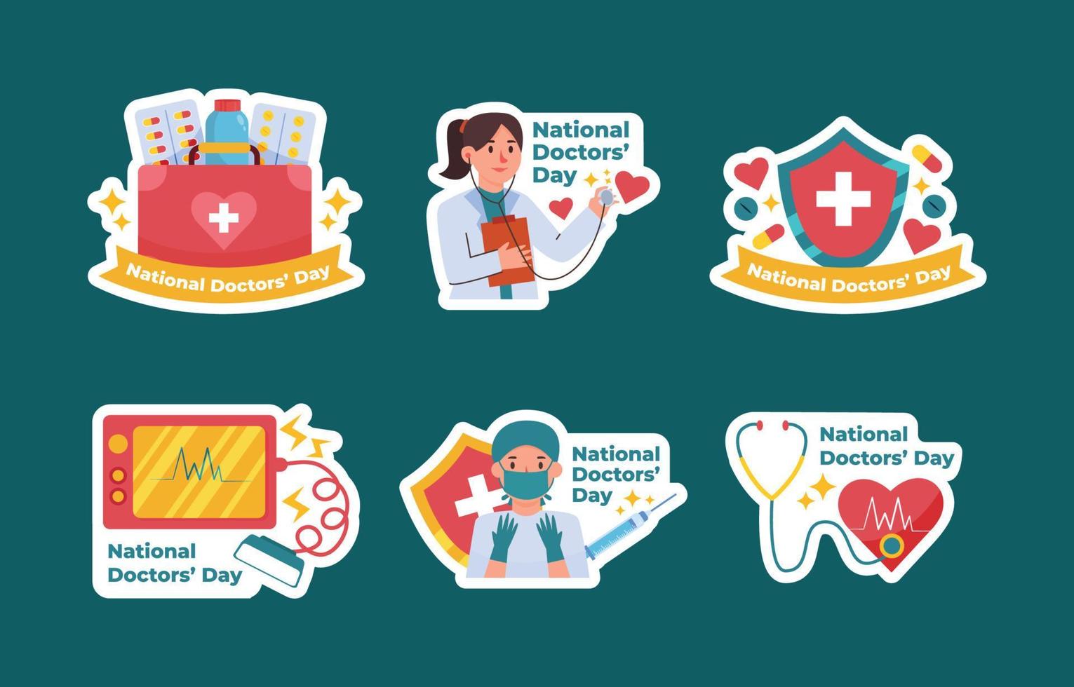 National Doctor Day Sticker Set vector