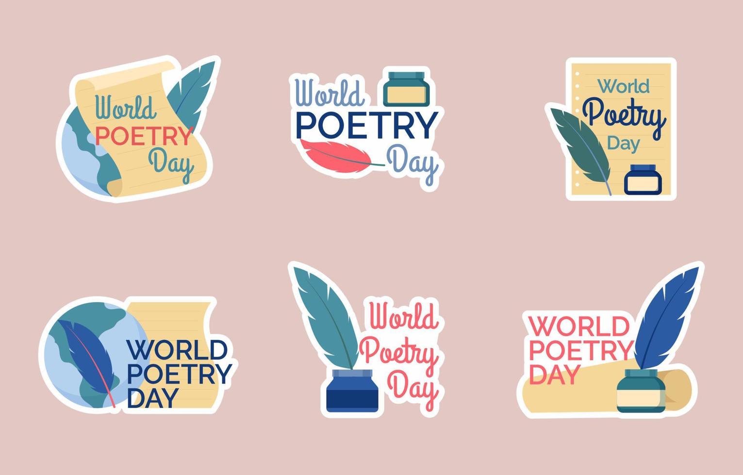 World Poetry Day Stickers Set vector