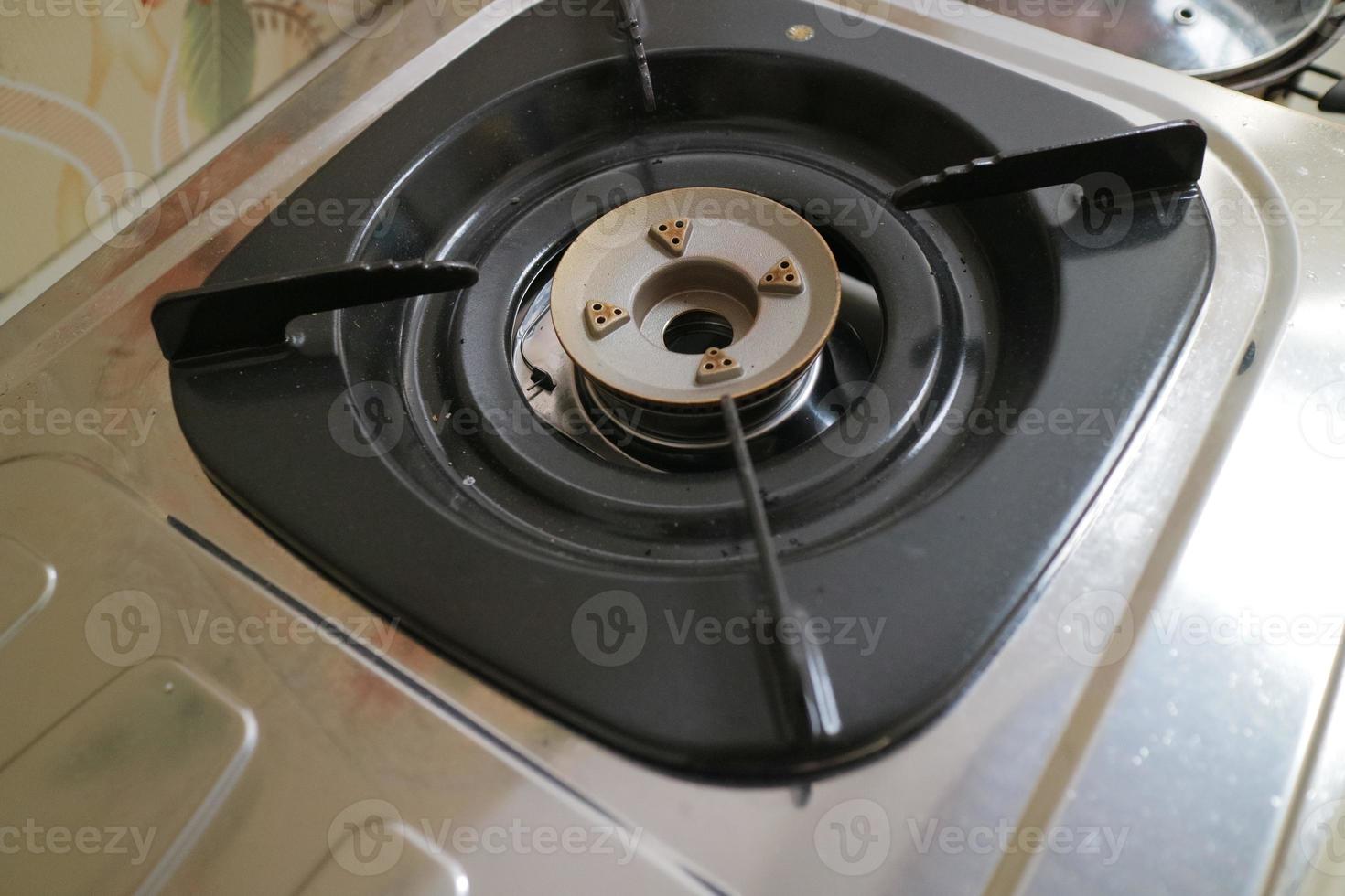 black square placemats on the gas stove photo