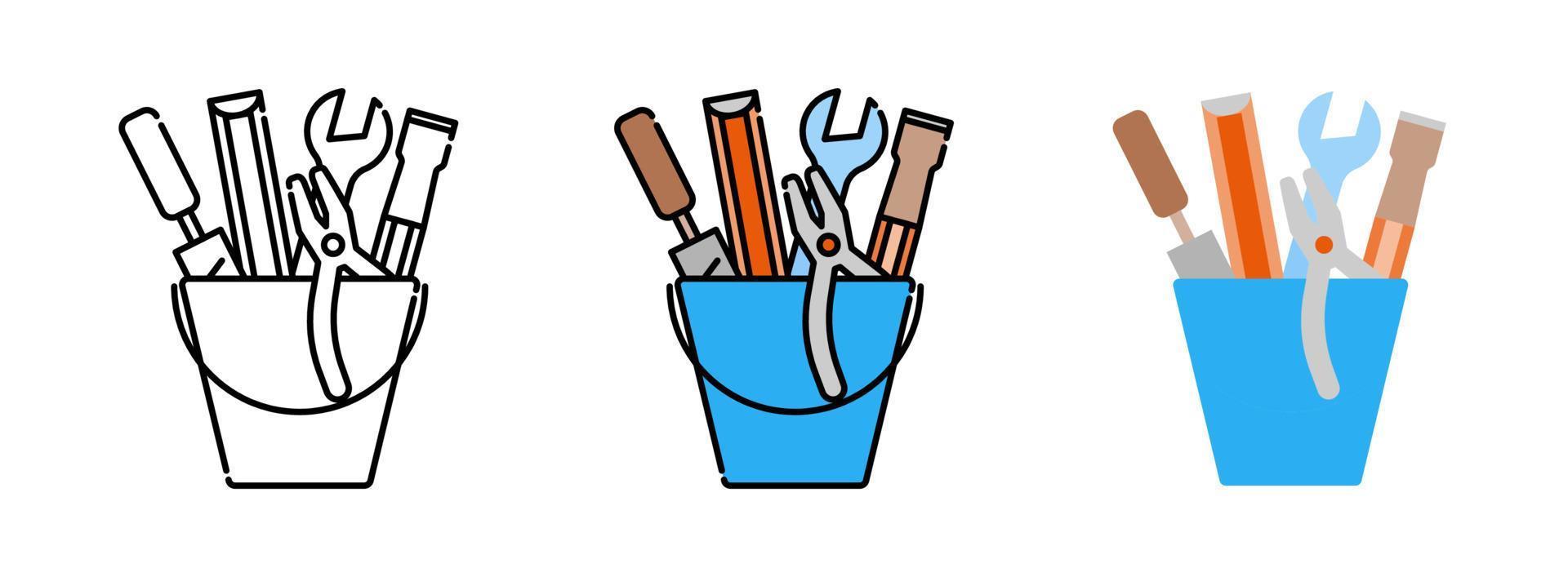 Tools in the bucket icon set isolated on white background for web design vector