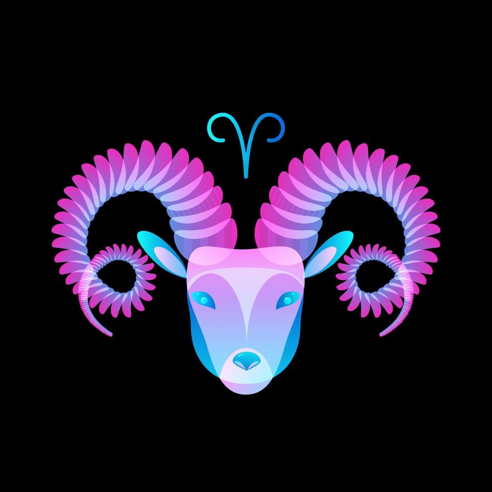 Zodiac sign aries neon on black background, horoscope. Stock vector illustration.