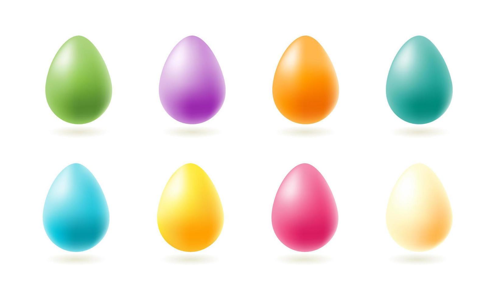 Set of colored realistic 3D Easter eggs with shadow isolated on white background. Vector stock illustration.